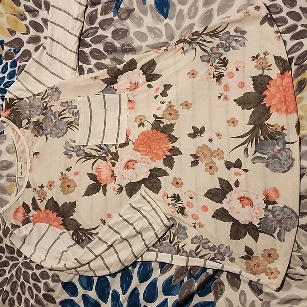 Boutique size small tunic, floral and stripes